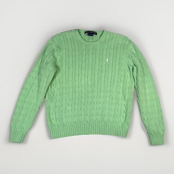 Ralph Lauren Sport Vintage Light Green Cable Knit Crewneck Sweater Size Large - Picture 1 of 7